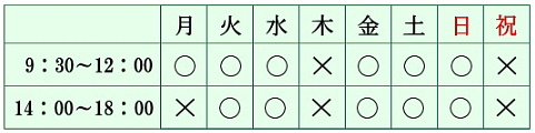 予約可能な時間の表