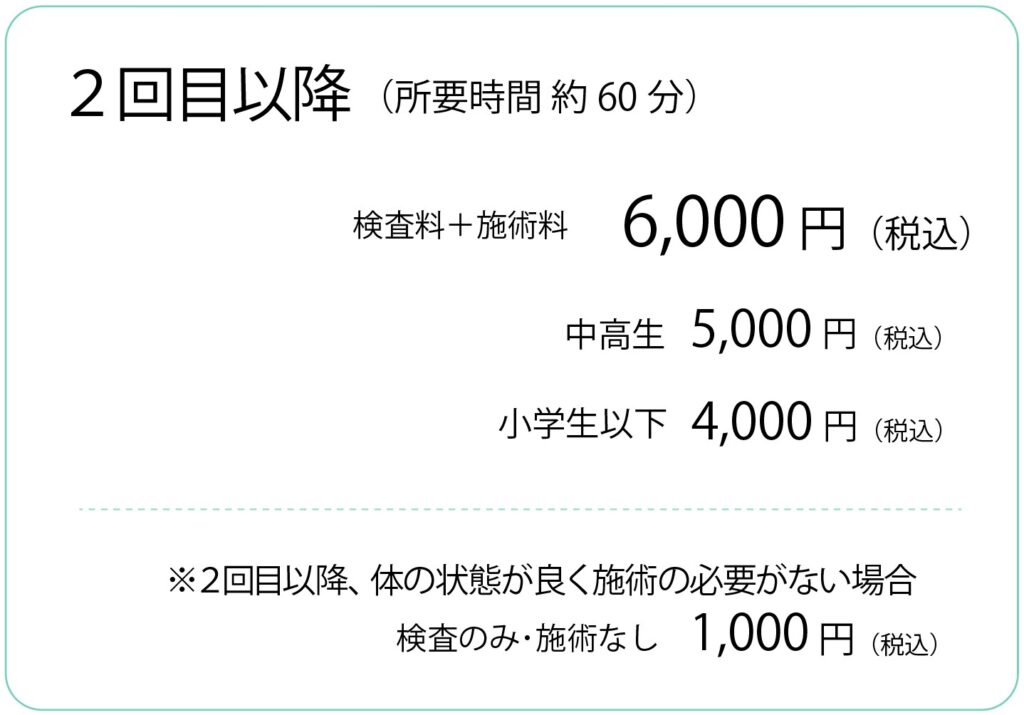 整体施術の料金表